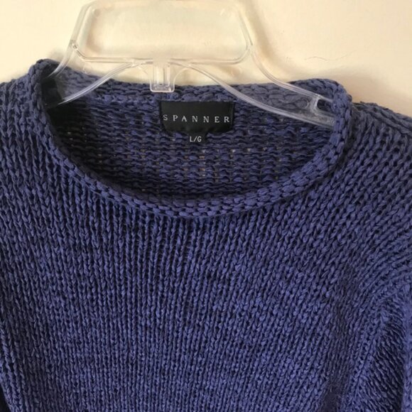 Spanner Mock Neck Sweater Open Ribbon Knit Minimalist Oversized Tunic Top Blue L - Picture 8 of 12